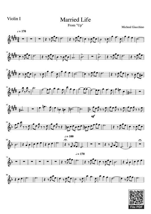 Sheet Music PDF for Married Life Violin