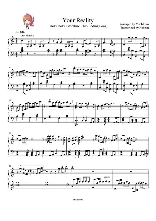 Sheet Music PDF for Your Reality Piano