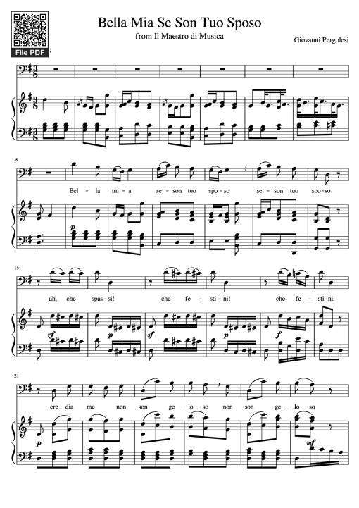 Sheet Music PDF for Bella Mia Se Son Tuo Sposo Piano