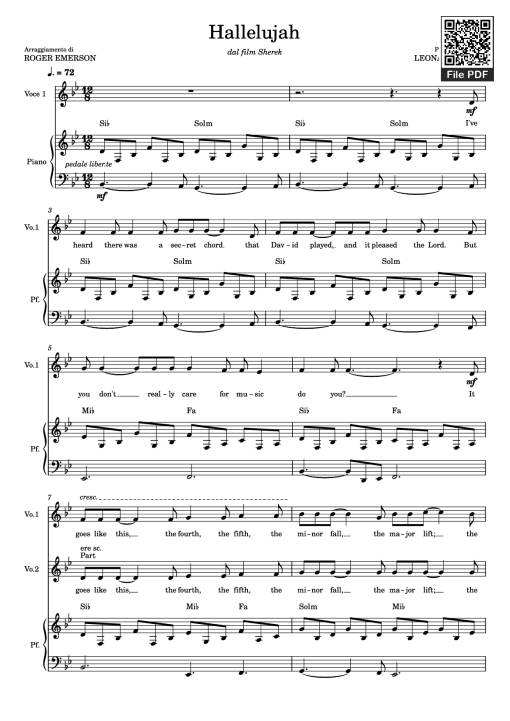 Sheet Music PDF for Hallelujah Piano