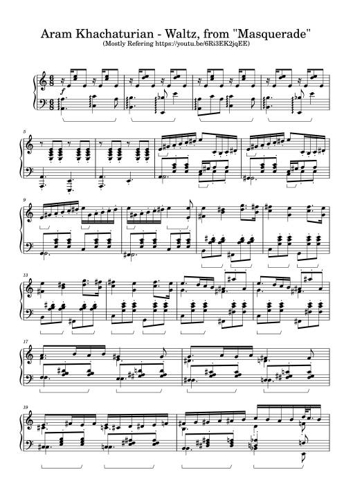 Sheet Music PDF for Waltz from Masquerade Piano