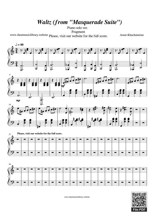 Sheet Music PDF for Waltz (from Masquerade Suite) Piano