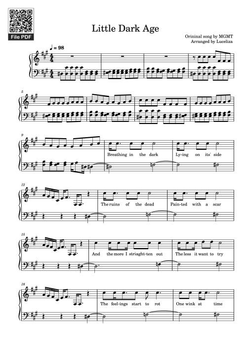 Sheet Music PDF for Little Dark Age Piano