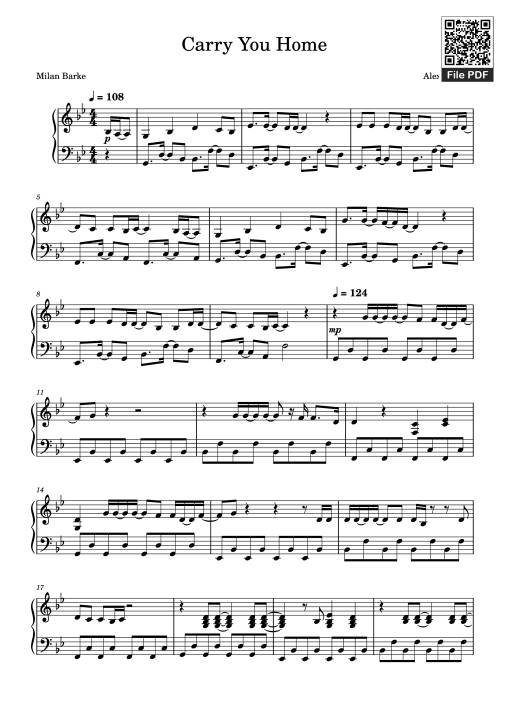Sheet Music PDF for Carry You Home Piano