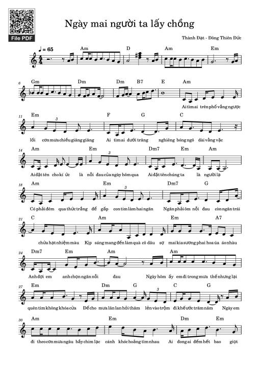 Sheet Music PDF for Ngày mai người ta lấy chồng