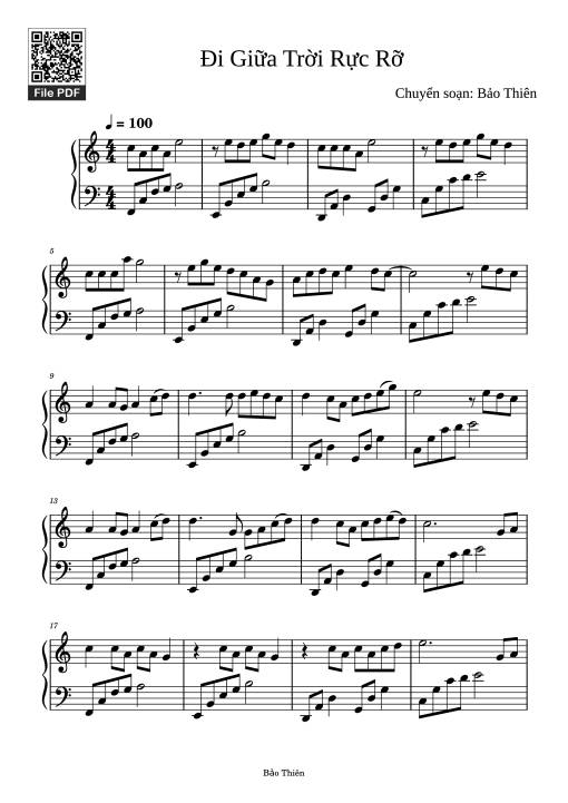 Sheet Music PDF for Đi Giữa Trời Rực Rỡ Piano (Dễ)