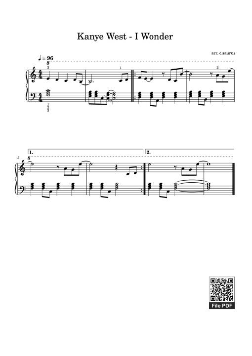 Sheet Music PDF for Kanye West - I Wonder Piano