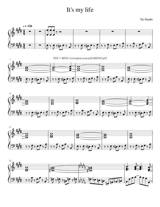 Sheet Music PDF for It's my life Piano