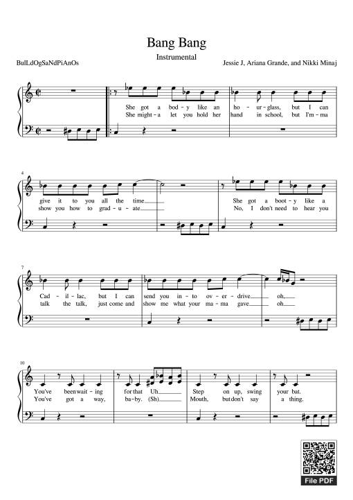 Sheet Music PDF for Bang Bang Piano (Easy)