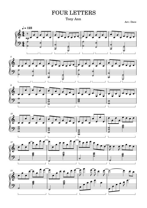 Sheet Music PDF for FOUR LETTERS Piano
