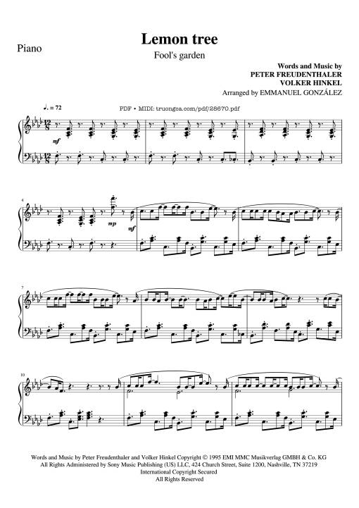 Sheet Music PDF for Lemon tree Piano