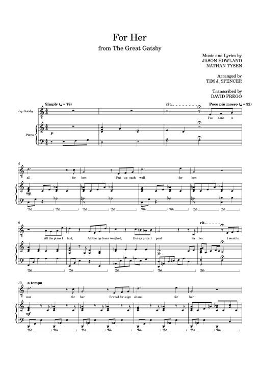 Sheet Music PDF for For Her Piano - Music And Lyrics By