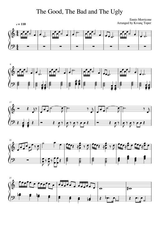 Sheet Music PDF for The Good, The Bad and The Ugly Piano