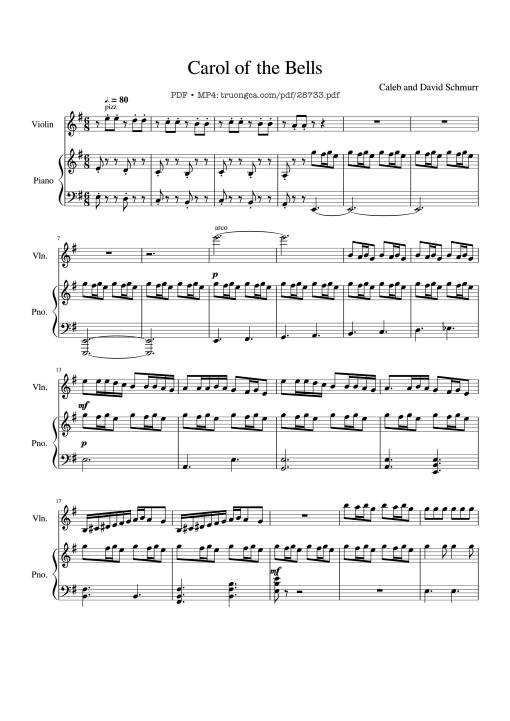 Sheet Music PDF for Carol of the Bells Piano & Violin