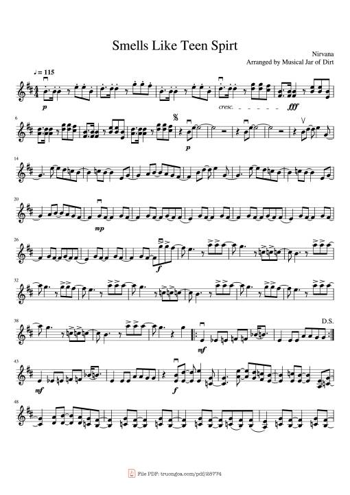 Sheet Music PDF for Smells Like Teen Spirt Violin