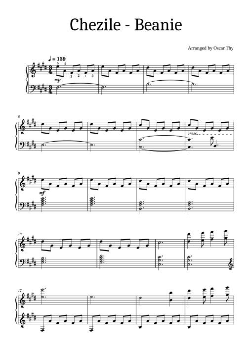 Sheet Music PDF for Chezile - Beanie Piano