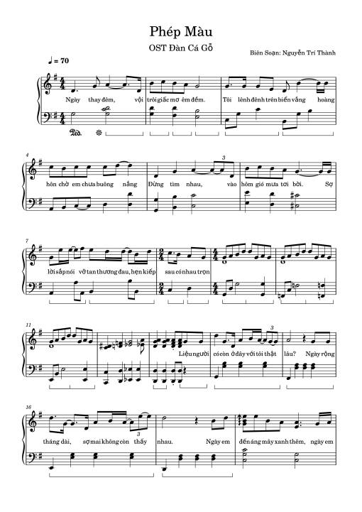 Sheet Music PDF for Phép Màu Piano Có lời Dễ chơi
