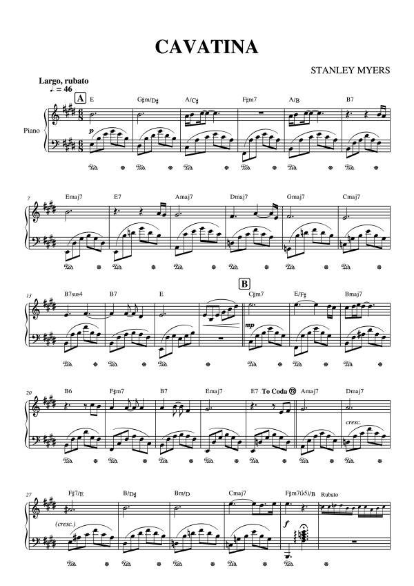Sheet Music PDF for Cavatina (The deer hunter) Piano