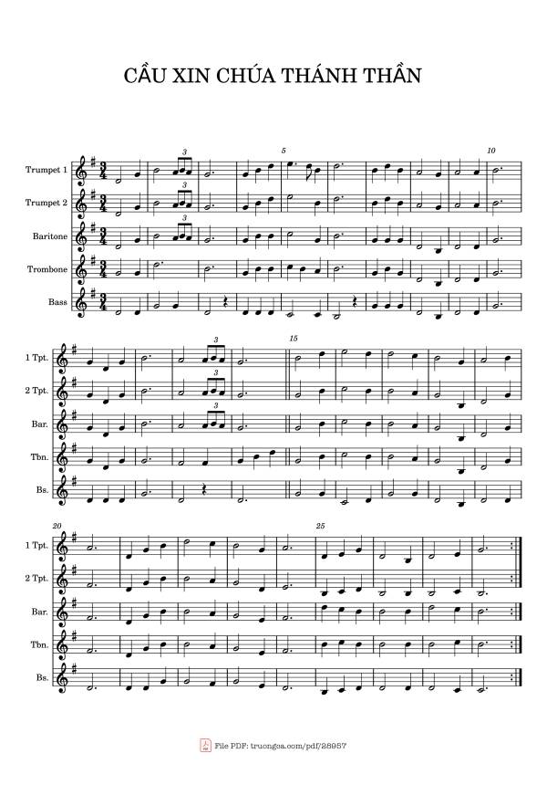 Cầu Xin Chúa Thánh Thần sheet kèn Trumpet