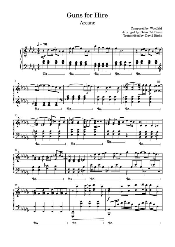 Sheet Music PDF for Guns for Hire Piano