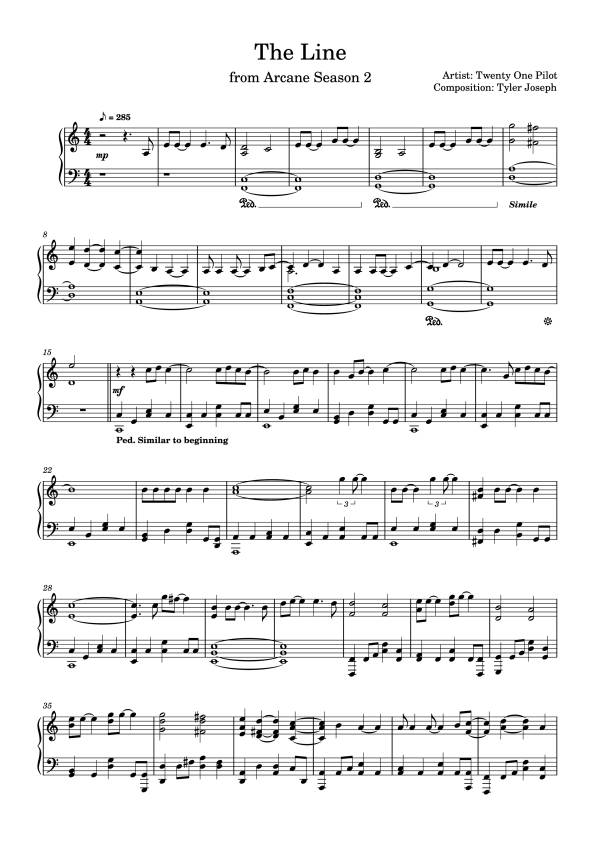 Sheet Music PDF for The Line Piano - Artist: Twenty One Pilot