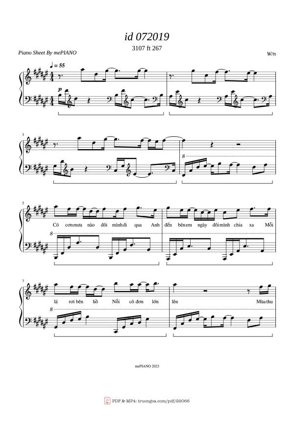 Sheet Music PDF for 3107 - Id 072019 Piano