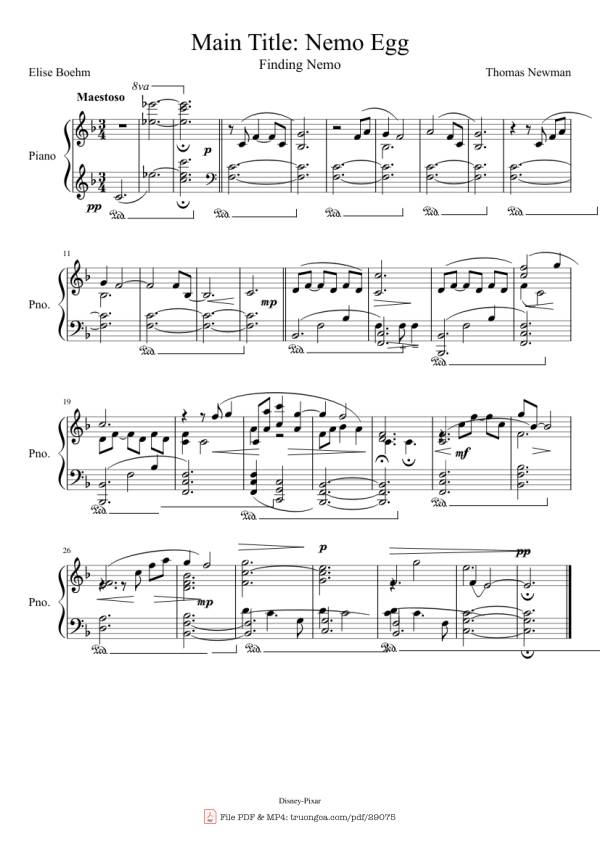 Sheet Music PDF for Main Title: Nemo Egg Piano