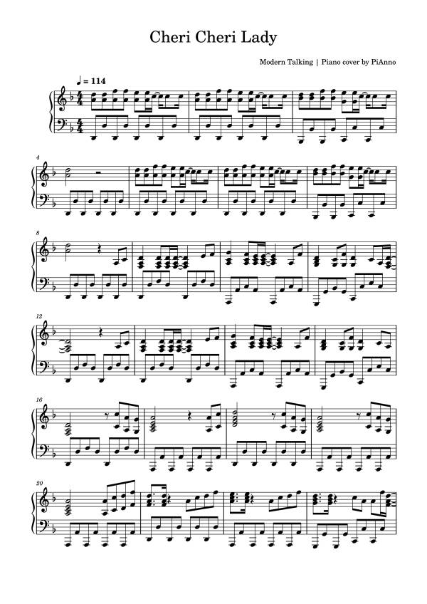 Sheet Music PDF for Cheri Cheri Lady Piano