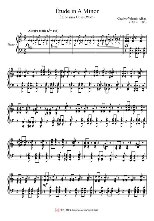 Sheet Music PDF for Étude in A Minor Piano