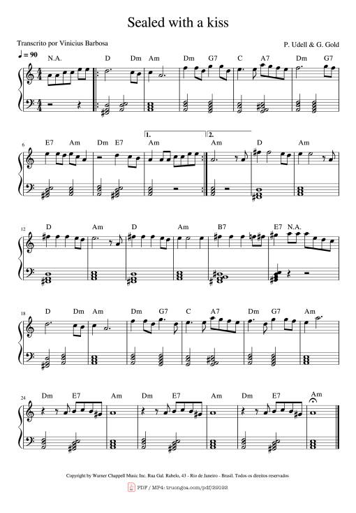 Sheet Music PDF for Sealed with a kiss Piano