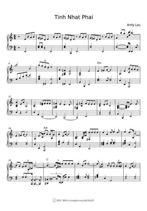 Sheet Music PDF for Tình Nhạt Phai Piano (一起走过的日子)