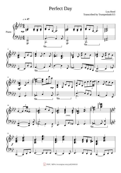 Sheet Music PDF for Perfect Day Piano