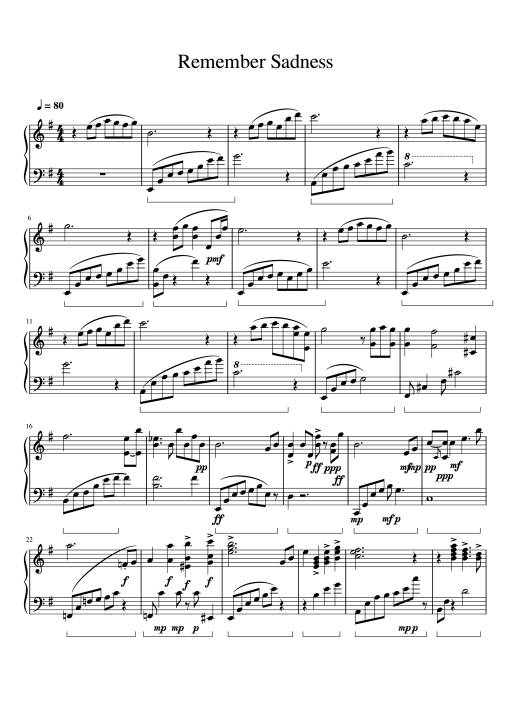 Sheet Music PDF for Remember Sadness Piano