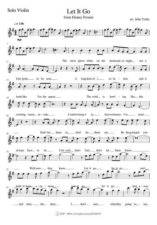 Sheet Music PDF for Let It Go Violin