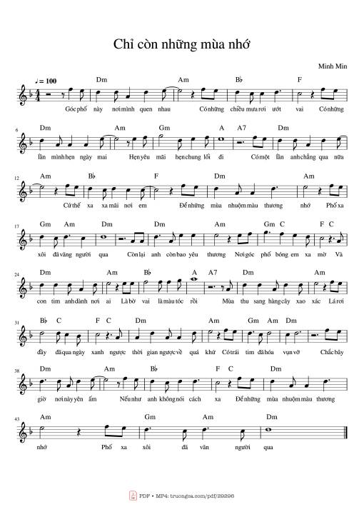 Sheet Music PDF for Chỉ còn những mùa nhớ Piano