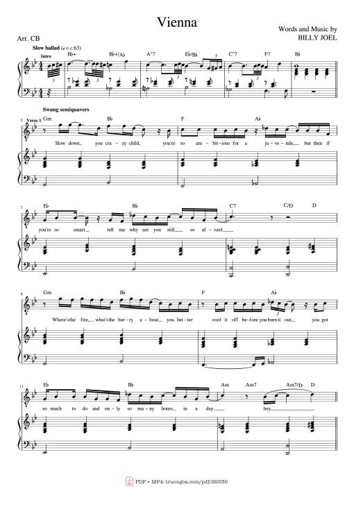 Sheet Music PDF for Vienna Piano - Words And Music By