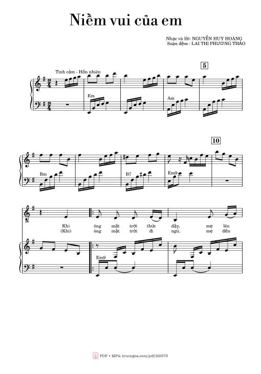 Sheet Music PDF for Niềm vui của em Piano đệm hát