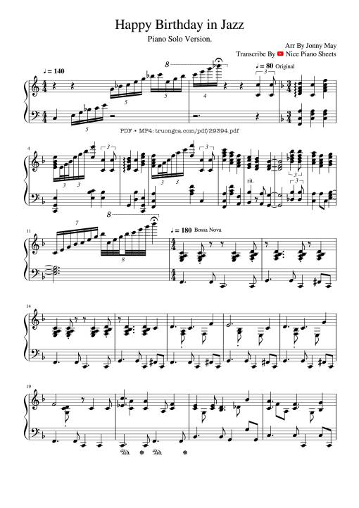 Sheet Music PDF for Happy Birthday in Jazz Piano