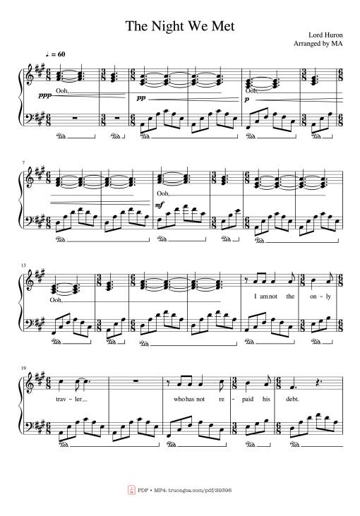 Sheet Music PDF for The Night We Met Piano