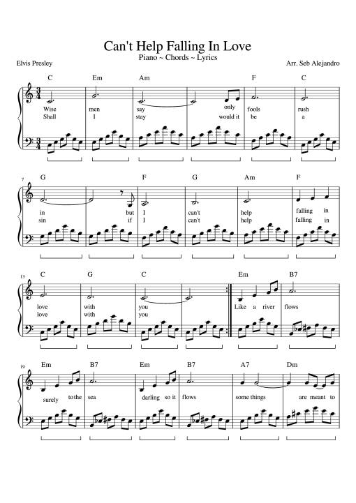 Sheet Music PDF for Can't Help Falling In Love Piano