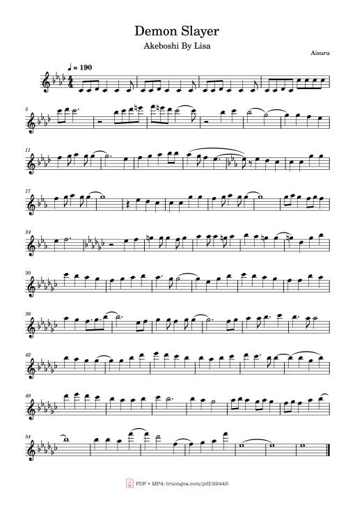 Sheet Music PDF for Demon Slayer Piano