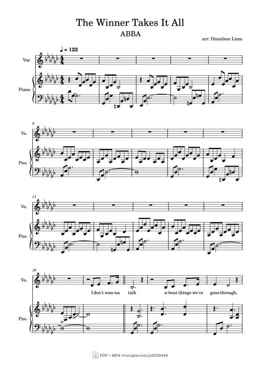 Sheet Music PDF for The Winner Takes It All Piano