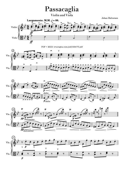Sheet Music PDF for Passacaglia for Violin and Viola