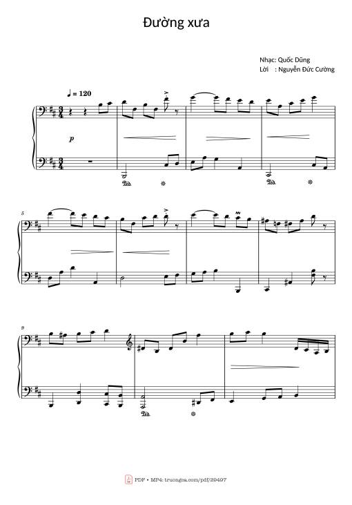 Sheet Music PDF for Đường xưa Piano
