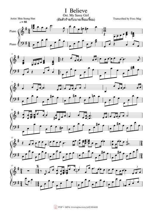Sheet Music PDF for I Believe (Ost. My Sassy Girl) Piano