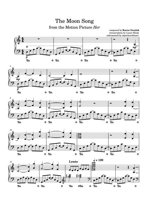 Sheet Music PDF for The Moon Song Piano