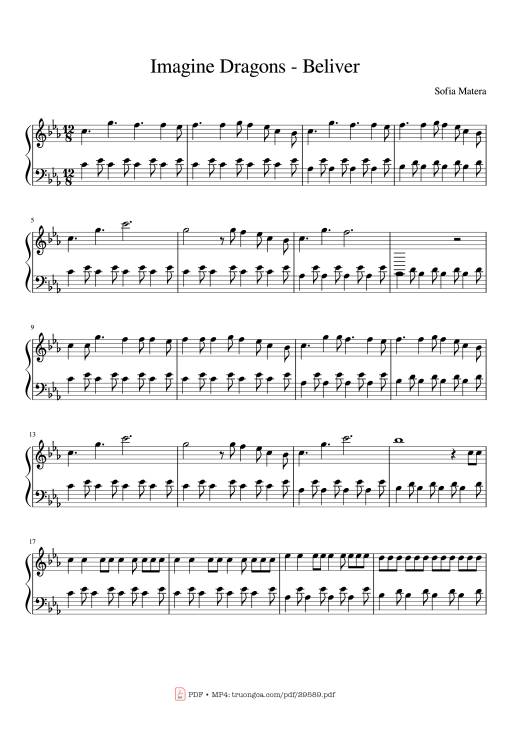 Sheet Music PDF for Imagine Dragons - Beliver Piano
