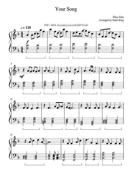 Your Song Piano Easy