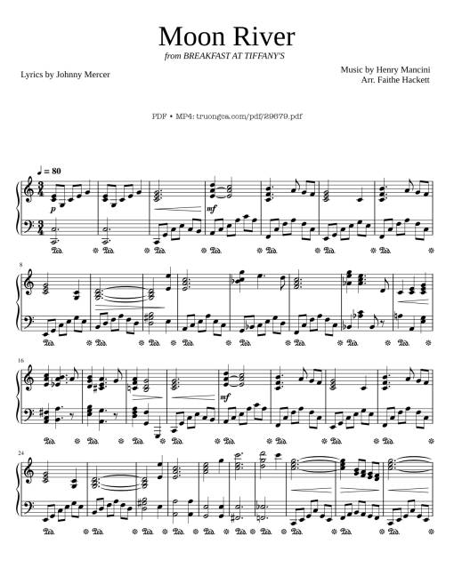 Sheet Music PDF for Moon River Piano