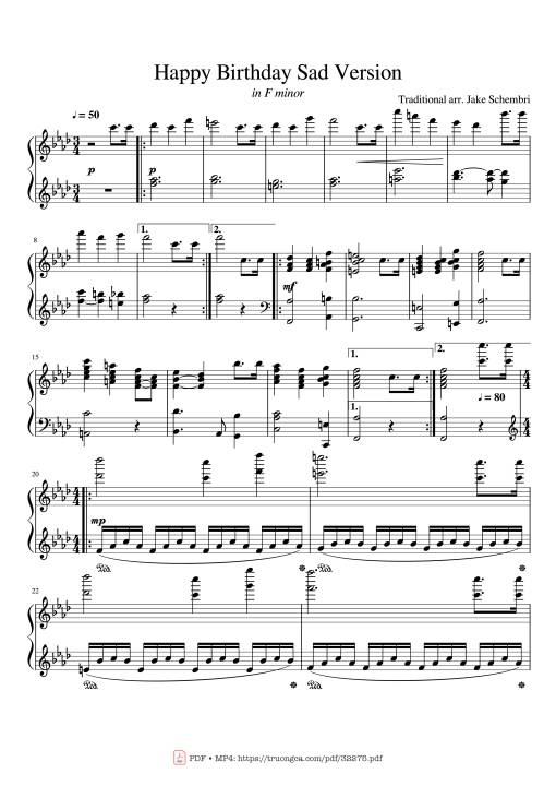 Sheet Music PDF for Happy Birthday Sad Version Piano